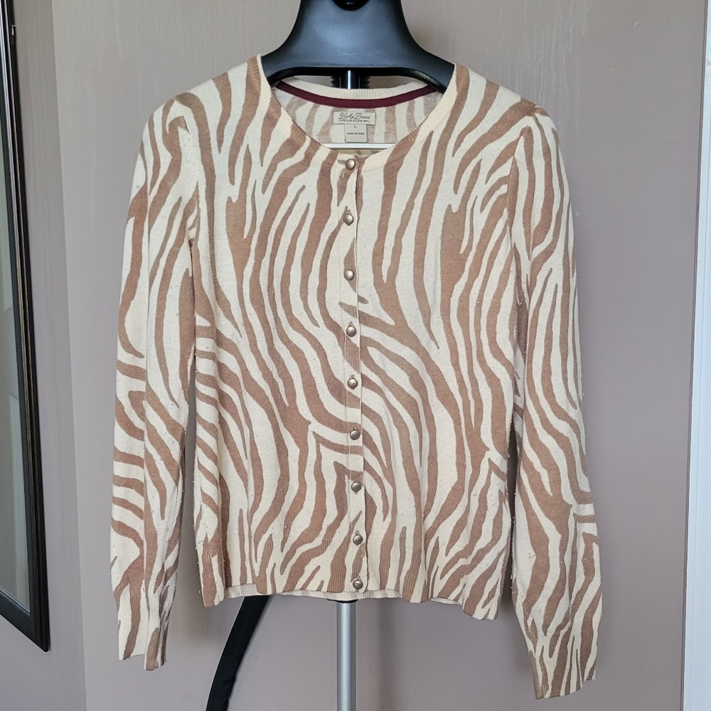 Lucky Brand Brown & Cream Zebra Striped Sweater, Size L